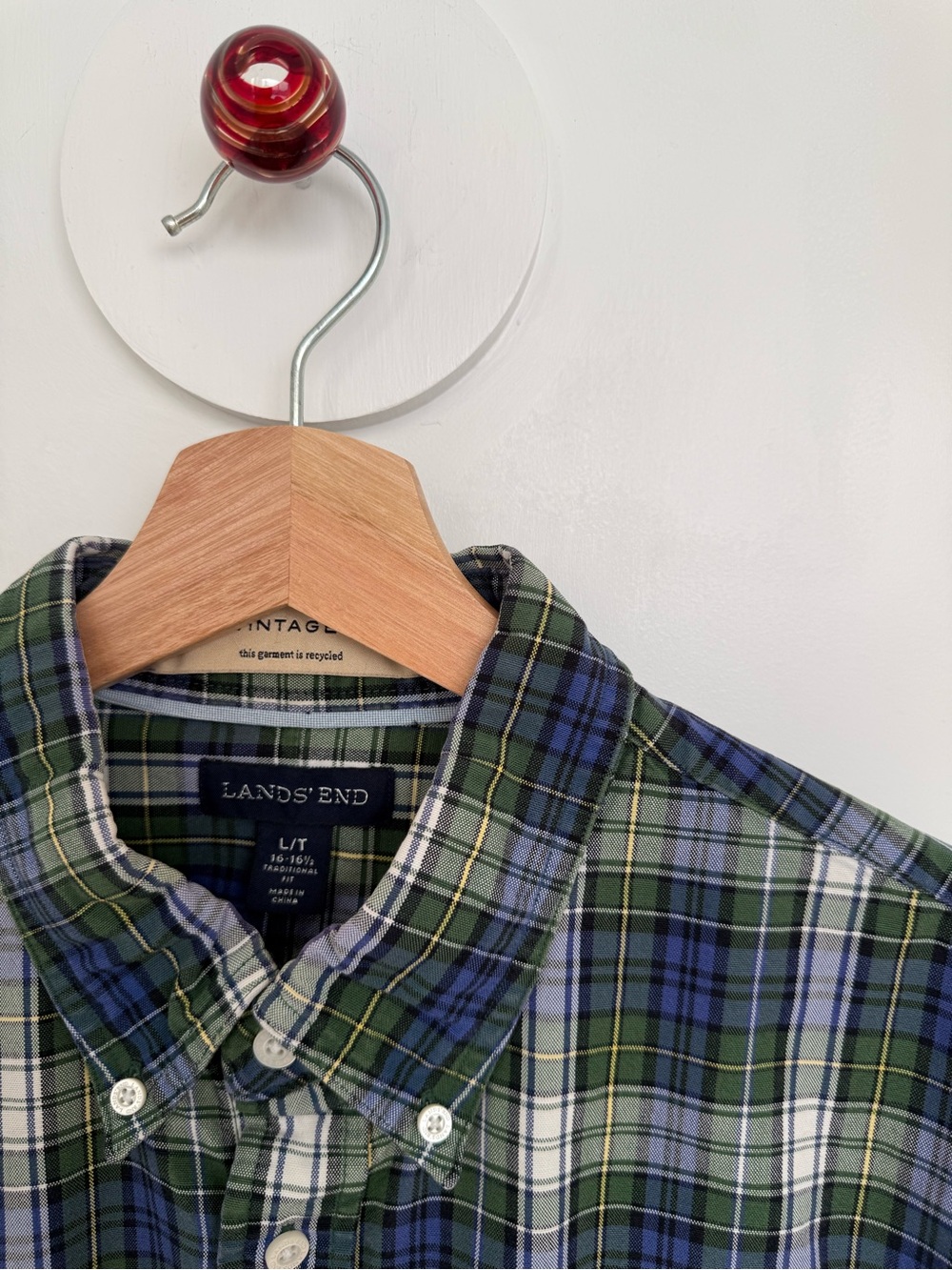 The Vintage Twin x Lands' End Green Blue Plaid Long Sleeve Button Down Men’s Lg